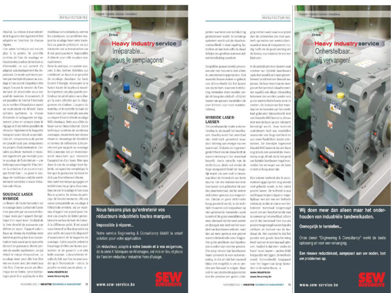 Publicité service SEW-EURODRIVE dans la presse industrielle